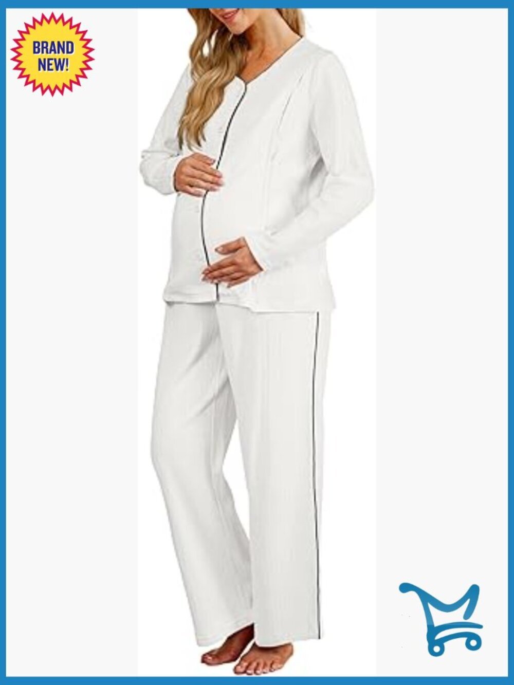 100% Cotton Maternity Nursing Pajama Set Button Down Loungewear Tops & Pants